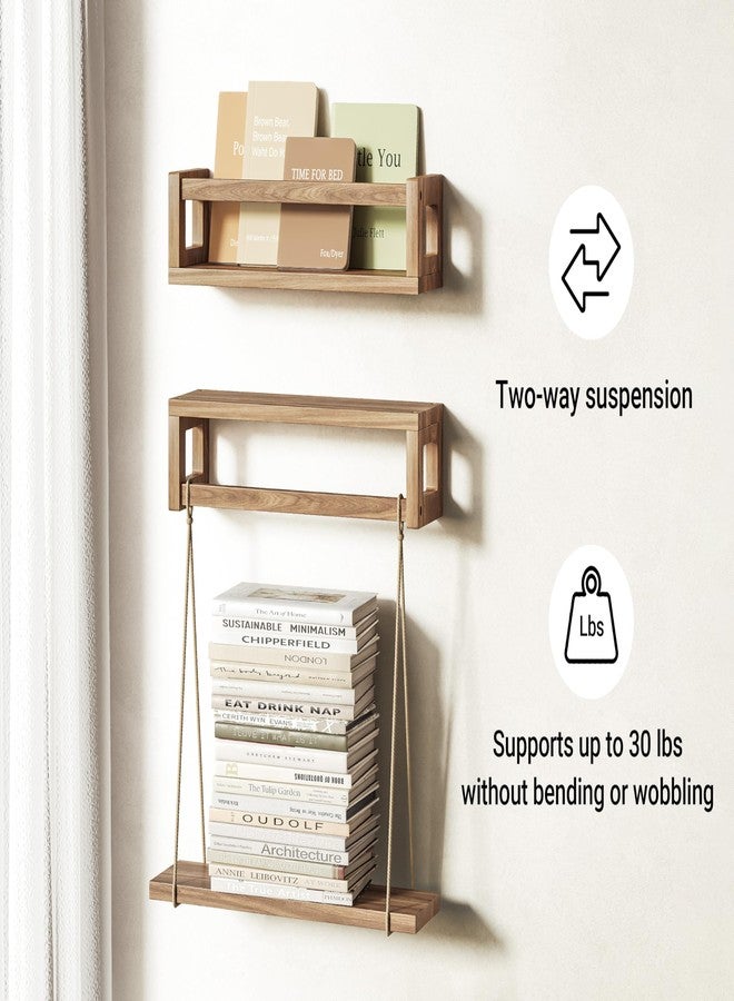 TidyCorner Sturdy Floating Shelves - Set of 3 Wall Bookshelves and Nursery Floating Shelves for Books, Toys, Kitchen, Bathroom, and Home Decor - Walnut Brown - Image 3