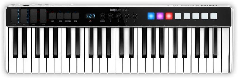 IK Multimedia iRig Keys I/O 49 portable keyboard MIDI controller 24-bit/ 96Khz audio interface full-size synth velocity-sensitive, 48V phantom power, XLR mic preamp, iPhone, iPad, Android, Mac, PC - Image 1
