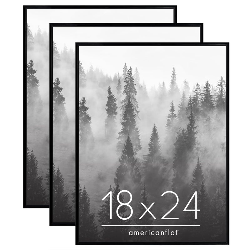 Americanflat 18x24 Poster Frame with Polished Front Cover Set of 3 SlideIn Photo Frame with Buildable Molding Fusion Collection Picture Frames for Wall Display Black
