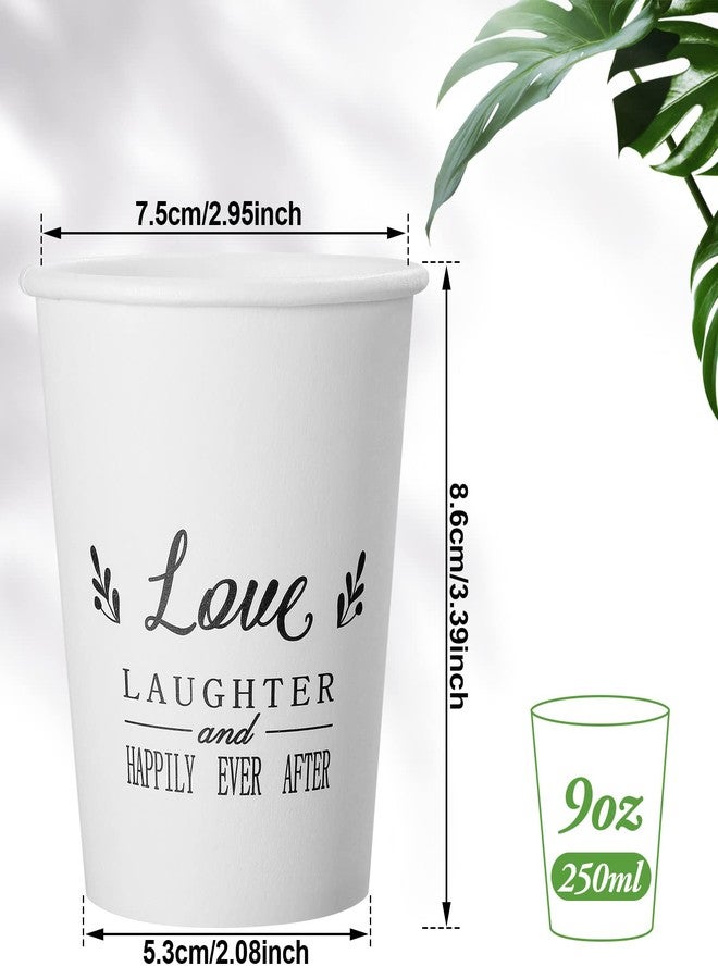 Newtay 50 Pack Disposable Paper Coffee Cups for Wedding 9 oz Bridal Shower Reception Drinking Cups Happily Ever After Guests Love Tea Tumbler for Hot Drink Birthday Anniversary Celebration party tableware - Image 2