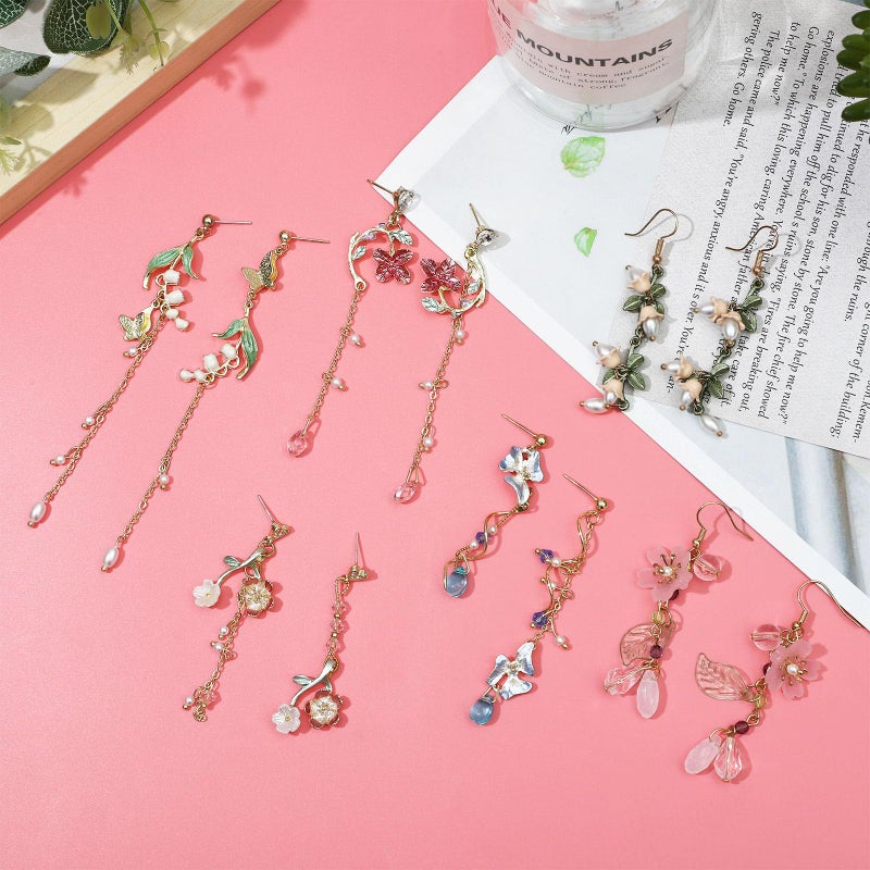 NEWITIN 6 Pairs Flower Earrings for Women Hypoallergenic Earring Butterfly Floral Tassel Earring Statement Long Flower Dangle Earrings for Women - Image 3