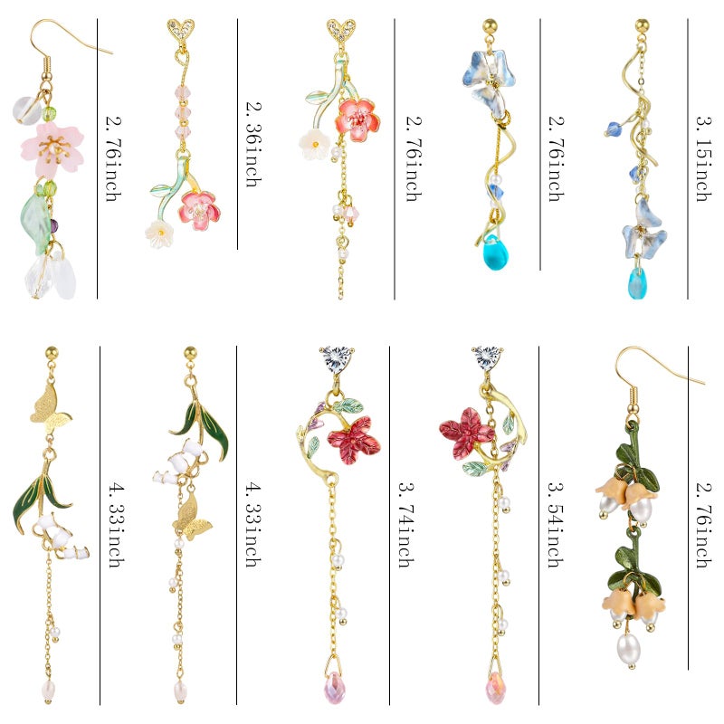NEWITIN 6 Pairs Flower Earrings for Women Hypoallergenic Earring Butterfly Floral Tassel Earring Statement Long Flower Dangle Earrings for Women - Image 2