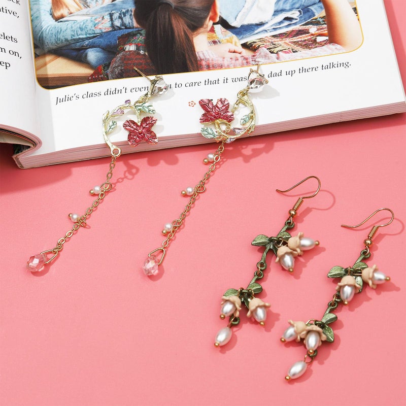 NEWITIN 6 Pairs Flower Earrings for Women Hypoallergenic Earring Butterfly Floral Tassel Earring Statement Long Flower Dangle Earrings for Women - Image 4