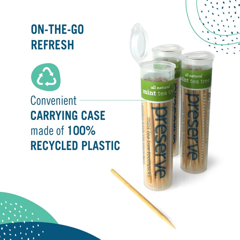 Preserve Toothpicks Refreshing Natural Mint Tea Tree Flavored Toothpicks for Fresh Breath Teeth & Gums - Sustainably Harvested Birch Wood - 3 Travel Cases (105 Picks) - Image 4