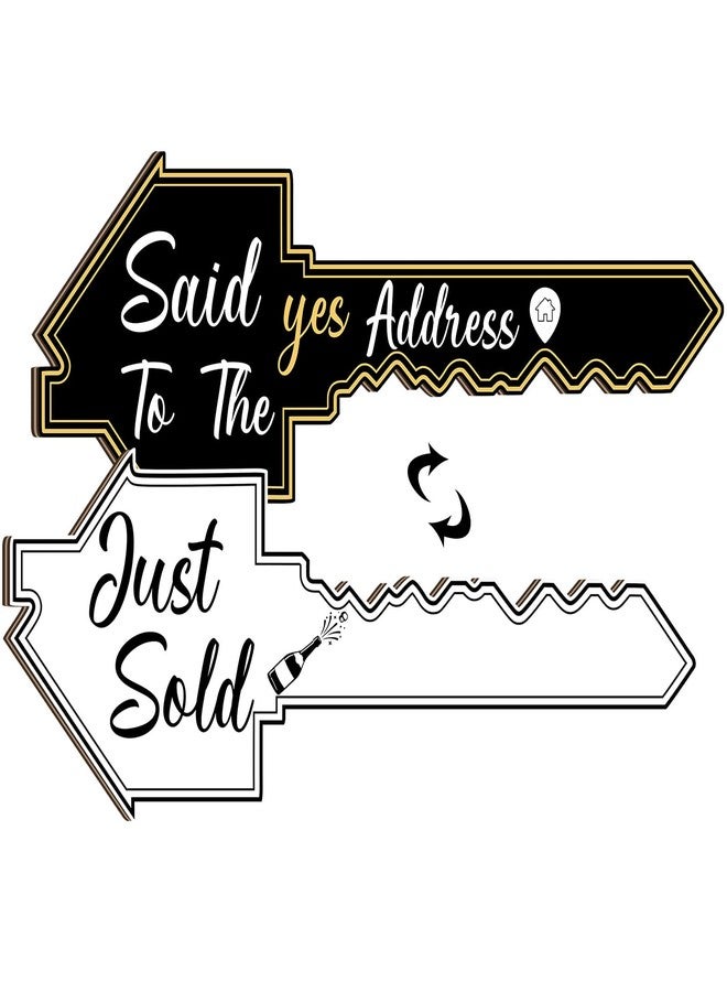 Maitys Real Estate Key-Shaped Sold Sign Double-Sided Real Estate Agent Stand Supplies Social Media Photo Prop Said Yes to The Address Sold Sign for Agent House Owners Home Open and Closing - Image 1