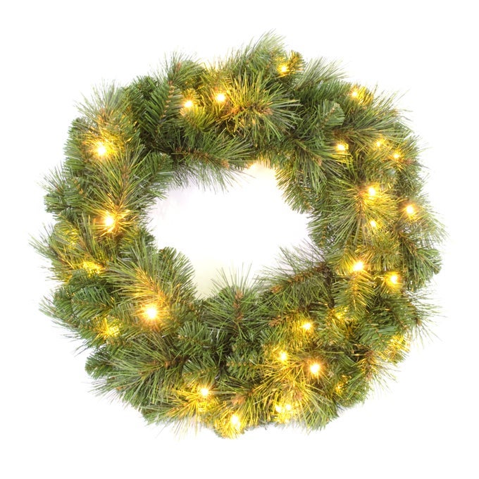 PRELIT ALBERTA SPRUCE WREATH ILLUMINATED WITH 35 WARM WHITE LED LIGHTS 60 CM WREATH GREEN