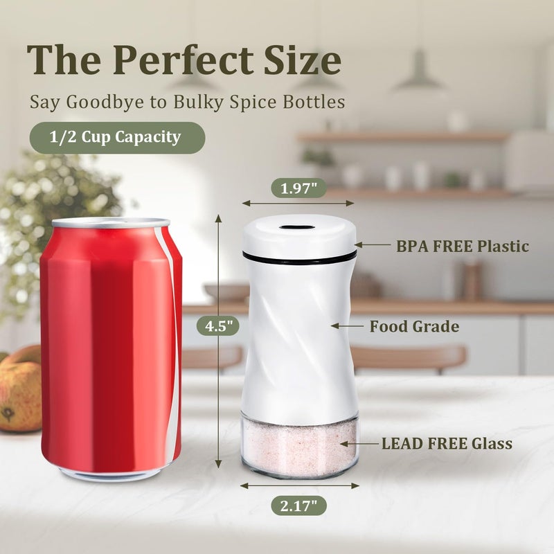 Neodaco Farmhouse Salt and Pepper Shakers with Adjustable Pour Holes, Refillable Glass Salt Shaker with Stainless Steel Lids by , Ideal for Himalayan, Kosher, and Black Pepper (Black & White) - Image 5