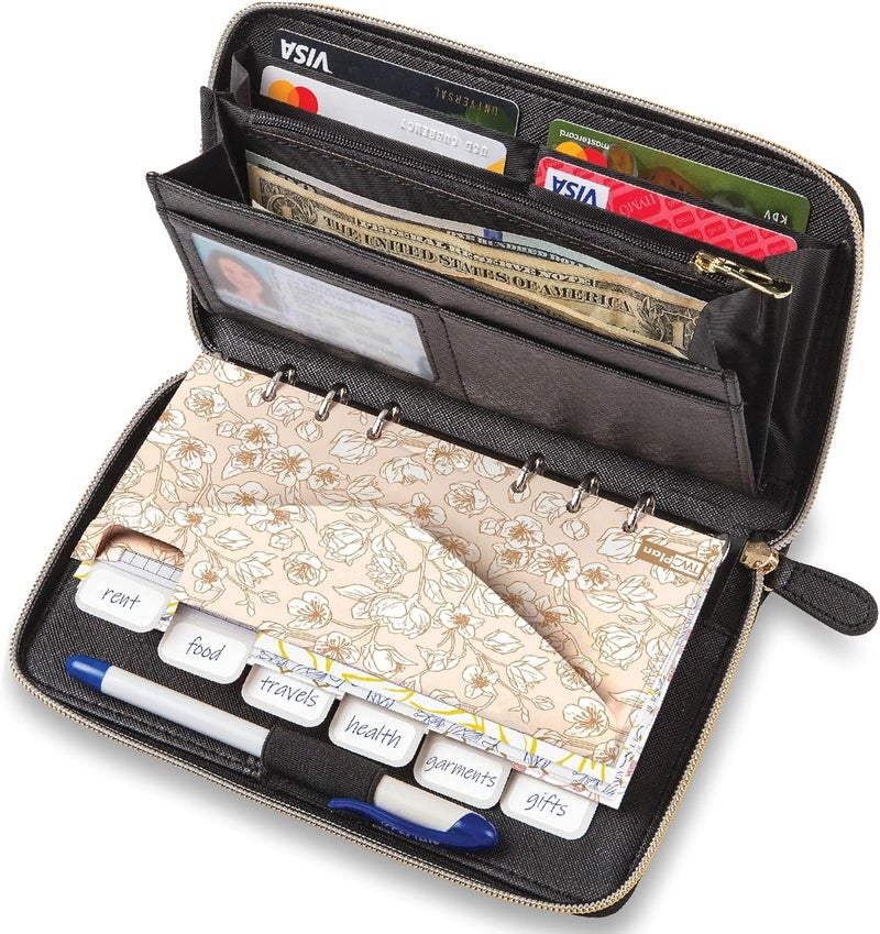 Three Way Cut Cash Envelope Wallet All in One Budget System with 12x Tabbed Cash Envelopes, 12x Monthly Budget Cards,1x Yearly budget planner sheet Complete Money Organizer Set for Cash RFID Blocking - Image 1