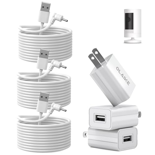 OLAIKE (3 Pack) 5m/16ft Charge Cable for Ring Stick Up Cam Battery/Plug-in 3rd Gen & Ring Spotlight Cam Battery, Weatherproof Power Adapter Keep Charge Your Camera (No Camera), White - Image 1