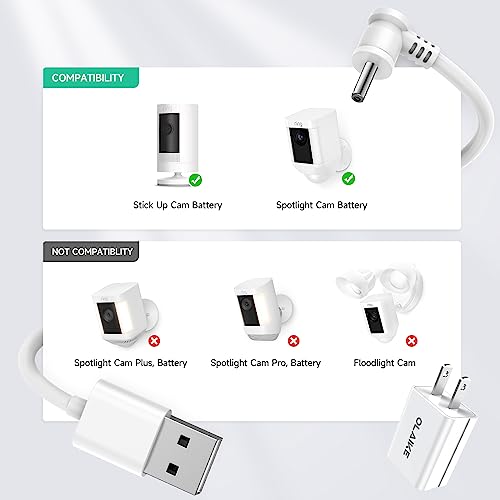 OLAIKE (3 Pack) 5m/16ft Charge Cable for Ring Stick Up Cam Battery/Plug-in 3rd Gen & Ring Spotlight Cam Battery, Weatherproof Power Adapter Keep Charge Your Camera (No Camera), White - Image 4