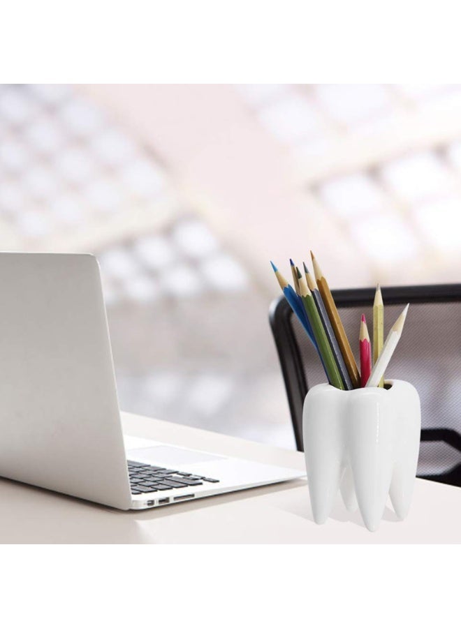 Set of 4 White Tooth Shaped Ceramic Succulent Planters, 3.7 Inch, for Desktop & Dental Office Decor - Image 4