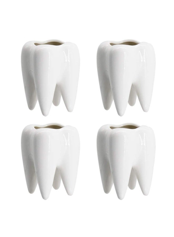 Set of 4 White Tooth Shaped Ceramic Succulent Planters, 3.7 Inch, for Desktop & Dental Office Decor - Image 2