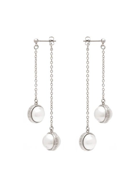 Logo Pearl Double Drop Earrings
