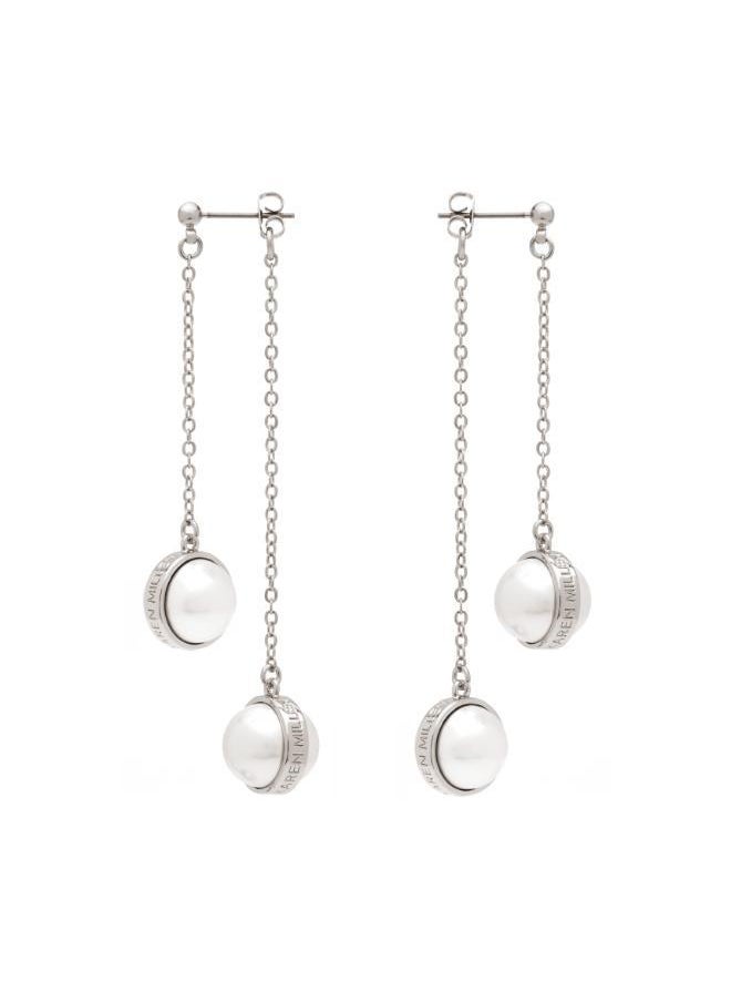 Karen Millen - Logo Pearl Double Drop Earrings - Image 1