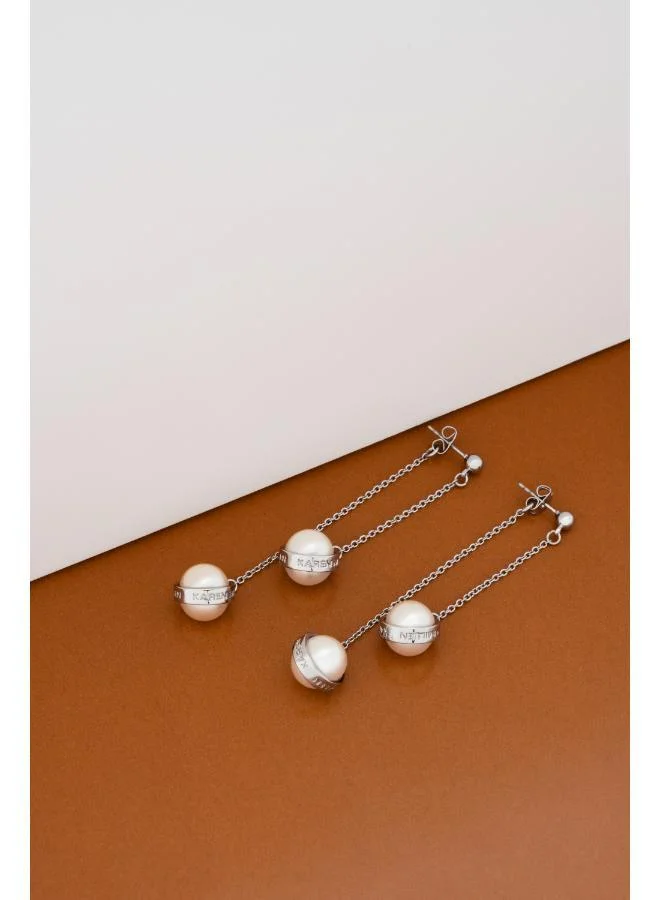 كارين ميلين Logo Pearl Double Drop Earrings