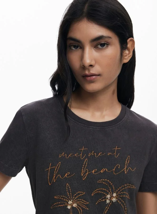 DESIGUAL Brown Palm Tree T-Shirt for Women | Best Price UAE