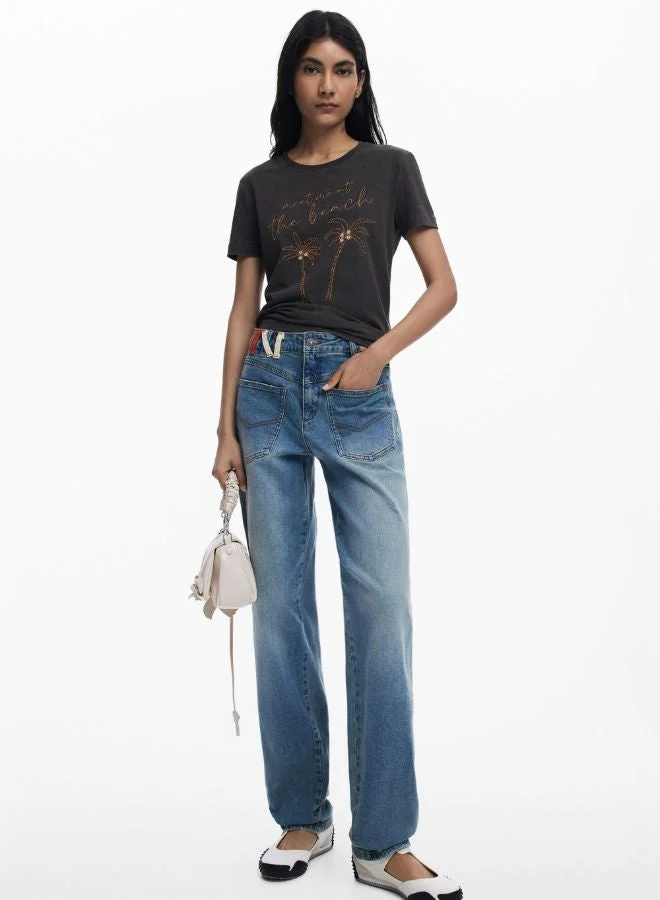 DESIGUAL Brown Palm Tree T-Shirt for Women | Best Price UAE
