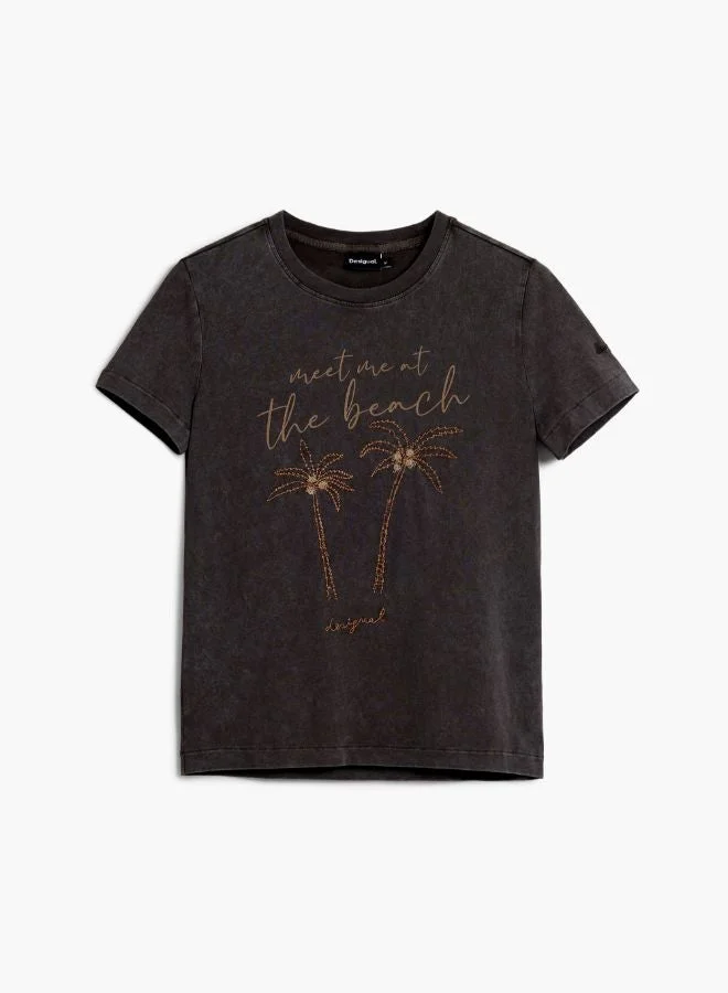 DESIGUAL Brown Palm Tree T-Shirt for Women | Best Price UAE