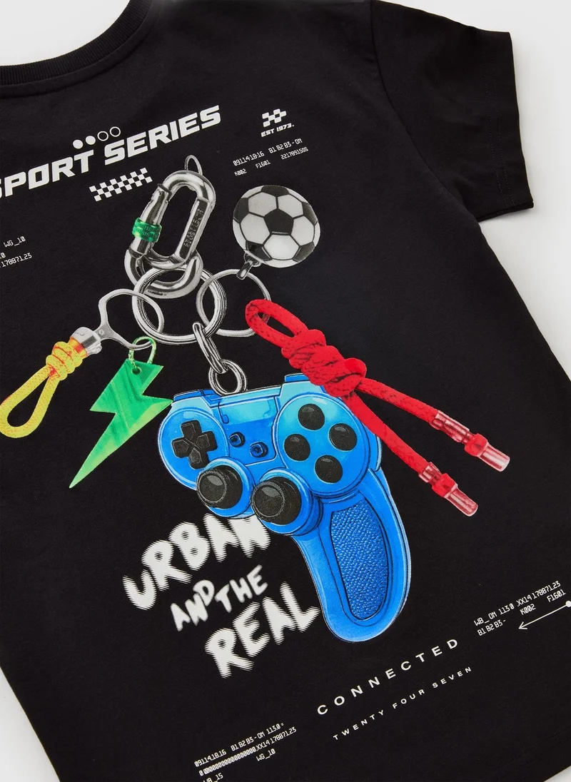 Matalan Boys Black Car Key Graffiti T-Shirt