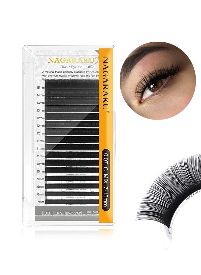 NAGARAKU Eyelash Extensions Cluster, 3D Lashes Extension, C Curl 7-15mm DIY Cluster Lashes, Mix Matte Black Natural Faux Mink 16 Rows  - Image 1