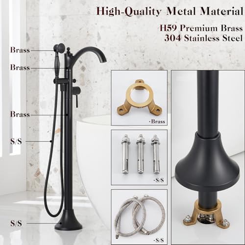 Wintap Freestanding Bathtub Faucet, Matte Black Classic Free Standing Tub Faucet with Vintage Handheld Sprayer High Flow Max 7.04GPM Floor Mounted Tub Filler (WT-9002BK) - Image 3