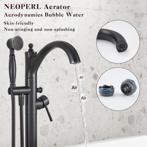Wintap Freestanding Bathtub Faucet, Matte Black Classic Free Standing Tub Faucet with Vintage Handheld Sprayer High Flow Max 7.04GPM Floor Mounted Tub Filler (WT-9002BK) - Image 5