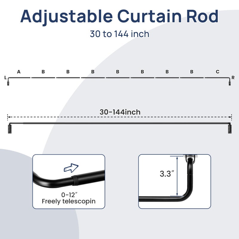 ENJOYBASICS Blackout Curtain rod for windows 30 to 144, Adjustable Wrap Around Curtain Rods for Bedroom, Living Room, Matte Black - Image 5