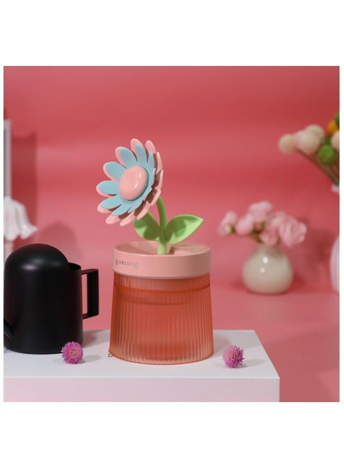 Sunflower Desktop Humidifier for Bedroom, Quiet Cool Mist Humidifier with Diffuser and LED Night Light, Auto Shut Off, 260ml Portable Humidifier for Car, Home, Indoor Garden and Plants (Pink) - Image 1