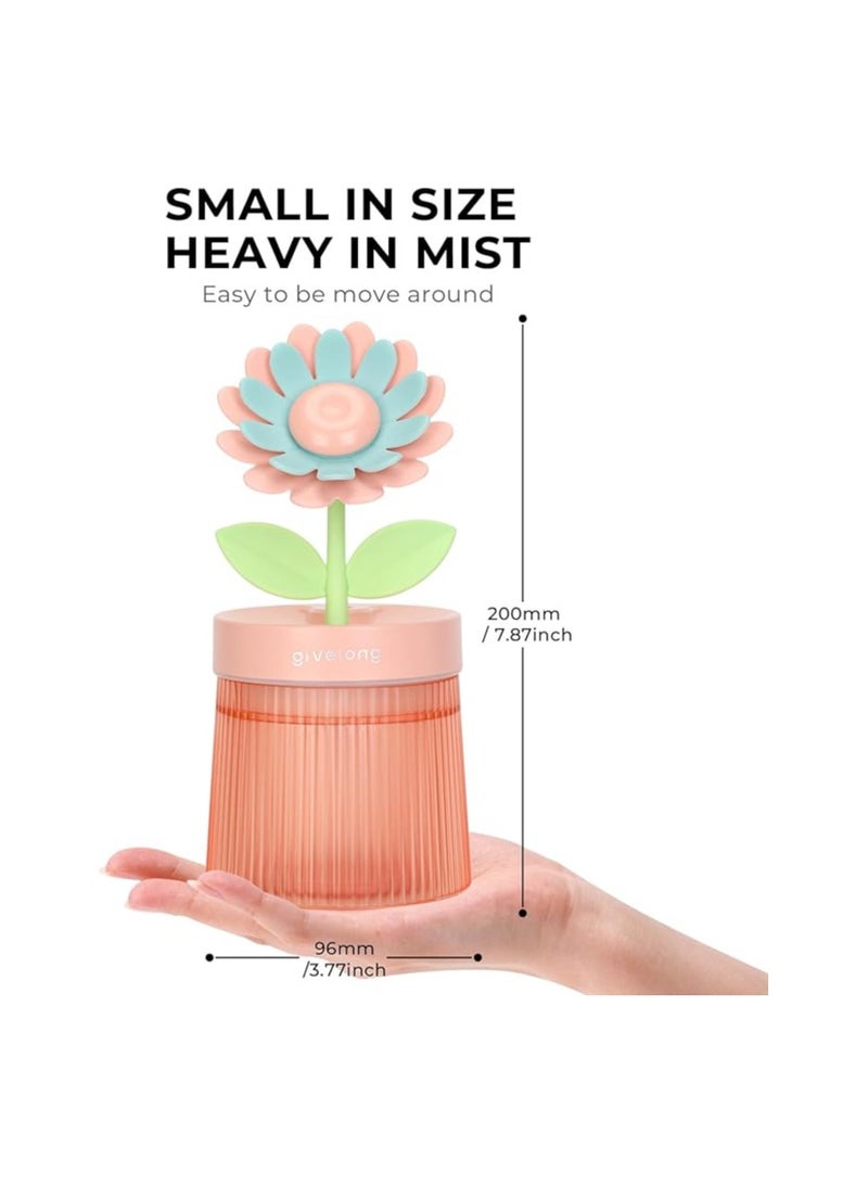 Sunflower Desktop Humidifier for Bedroom, Quiet Cool Mist Humidifier with Diffuser and LED Night Light, Auto Shut Off, 260ml Portable Humidifier for Car, Home, Indoor Garden and Plants (Pink) - Image 4