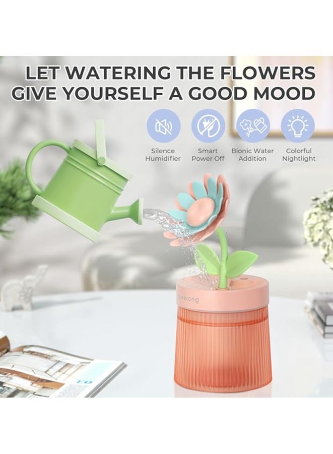 Sunflower Desktop Humidifier for Bedroom, Quiet Cool Mist Humidifier with Diffuser and LED Night Light, Auto Shut Off, 260ml Portable Humidifier for Car, Home, Indoor Garden and Plants (Pink) - Image 3