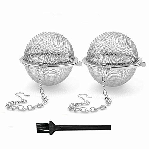 SHUO 2pcs Stainless Steel Tea Strainer Mesh Tea ball Filter Net Round With Chain - Image 1