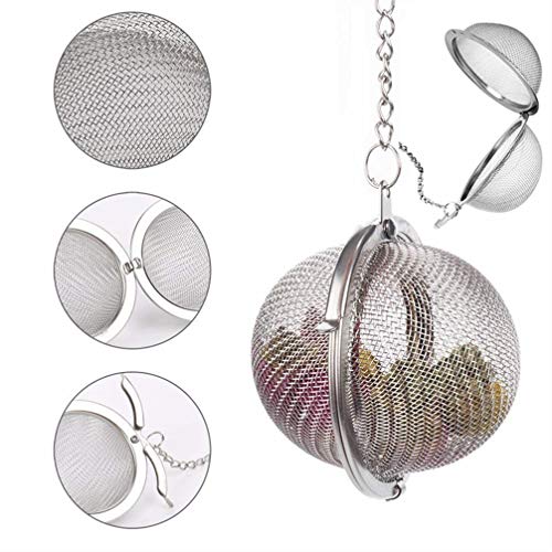 SHUO 2pcs Stainless Steel Tea Strainer Mesh Tea ball Filter Net Round With Chain - Image 2