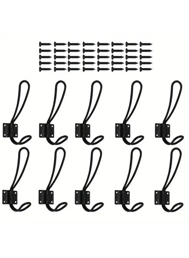 10Pcs Black Rustic Farmhouse Wall Hooks Double Coat Hangers Wall Mounted Entryway Storage - Image 1