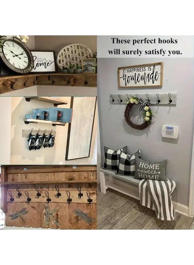 10Pcs Black Rustic Farmhouse Wall Hooks Double Coat Hangers Wall Mounted Entryway Storage - Image 2