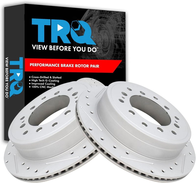 TRQ Rear Performance Brake Rotors Set Premium G-Coated Compatible with 2010-2022 Lexus GX460 Toyota 4Runner 2010-2014 FJ Cruiser - Image 1
