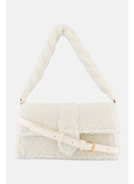 Moda Luxe Women Faux Fur Satchels Bag 16 H x 27 L x 8 W cm, Ivory  - Image 1