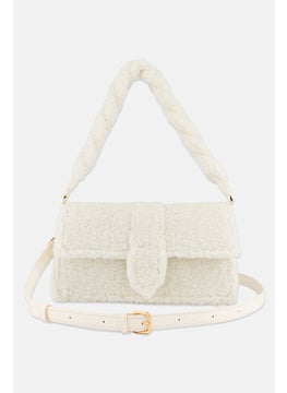 Moda Luxe Women Faux Fur Satchels Bag 16 H x 27 L x 8 W cm, Ivory  - Image 3