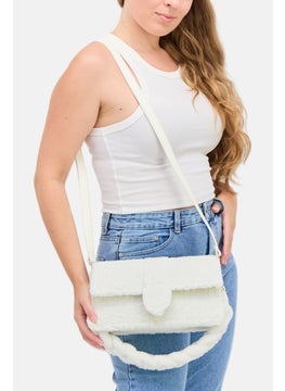 Moda Luxe Women Faux Fur Satchels Bag 16 H x 27 L x 8 W cm, Ivory  - Image 2