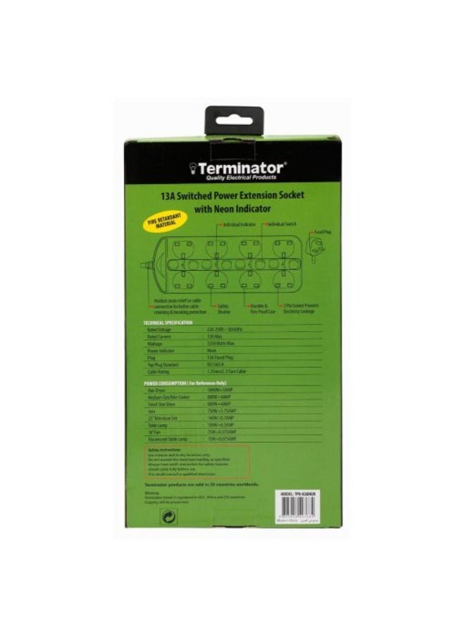 Terminator TPB‑838HUK‑3m – 8‑Way Double‑Side UK Extension Lead (5 m) - Image 2