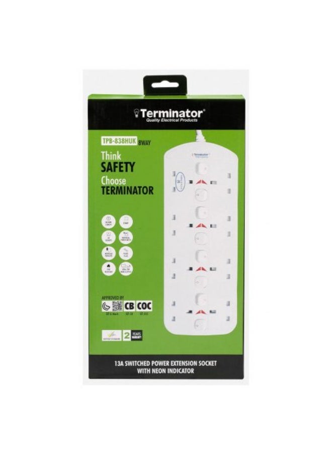 Terminator TPB‑838HUK‑3m – 8‑Way Double‑Side UK Extension Lead (5 m) - Image 3