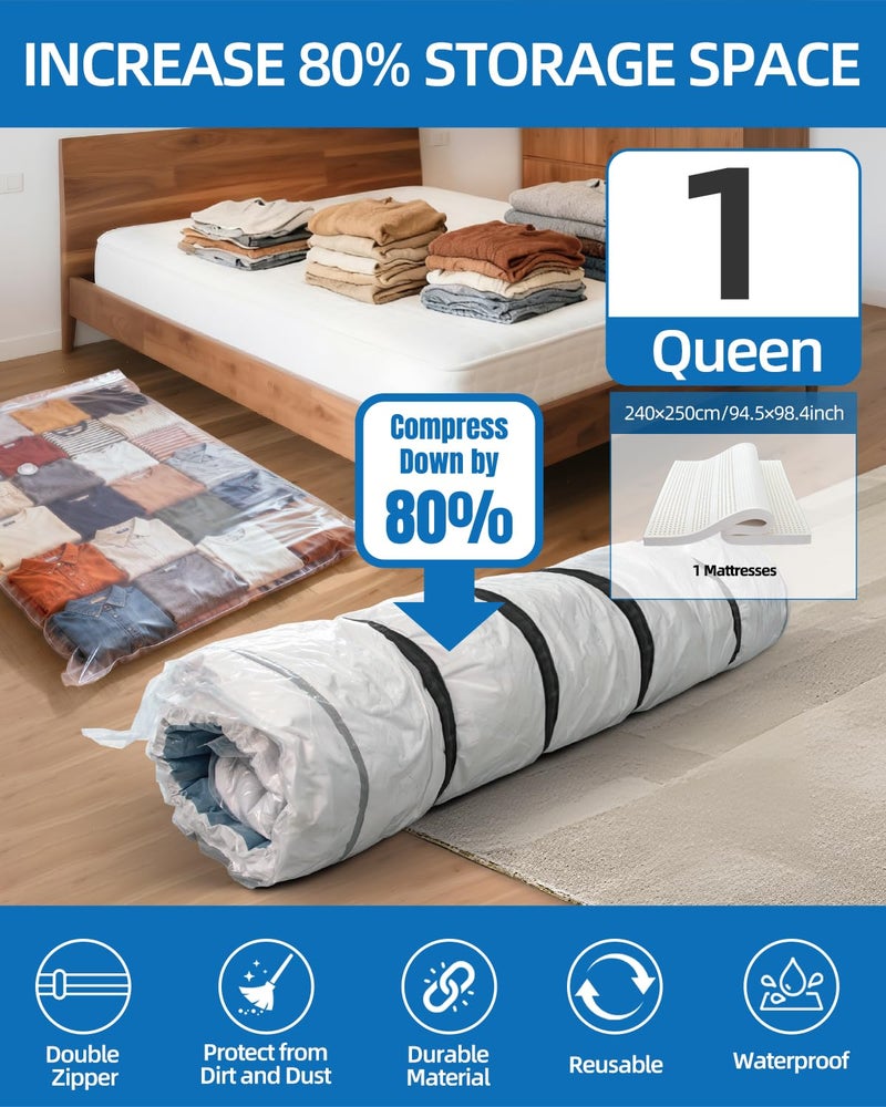 AirBaker Vacuum Storage Bags for moving, Vacuum Seal Bags for Memory Foam, Latex, Clothing & Bedding, Space Saver Bags for Organization and Storage(1 Queen/Full/Full-XL) - Image 2