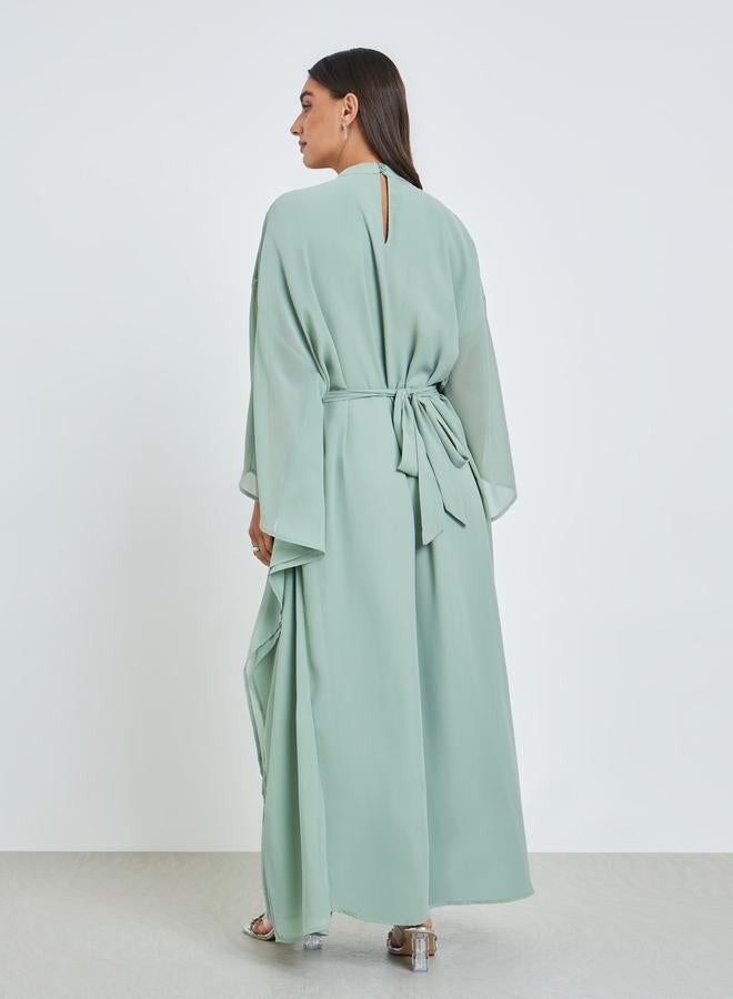 Styli Green Embellished Cape Sleeves Maxi Kaftan Dress - Image 3