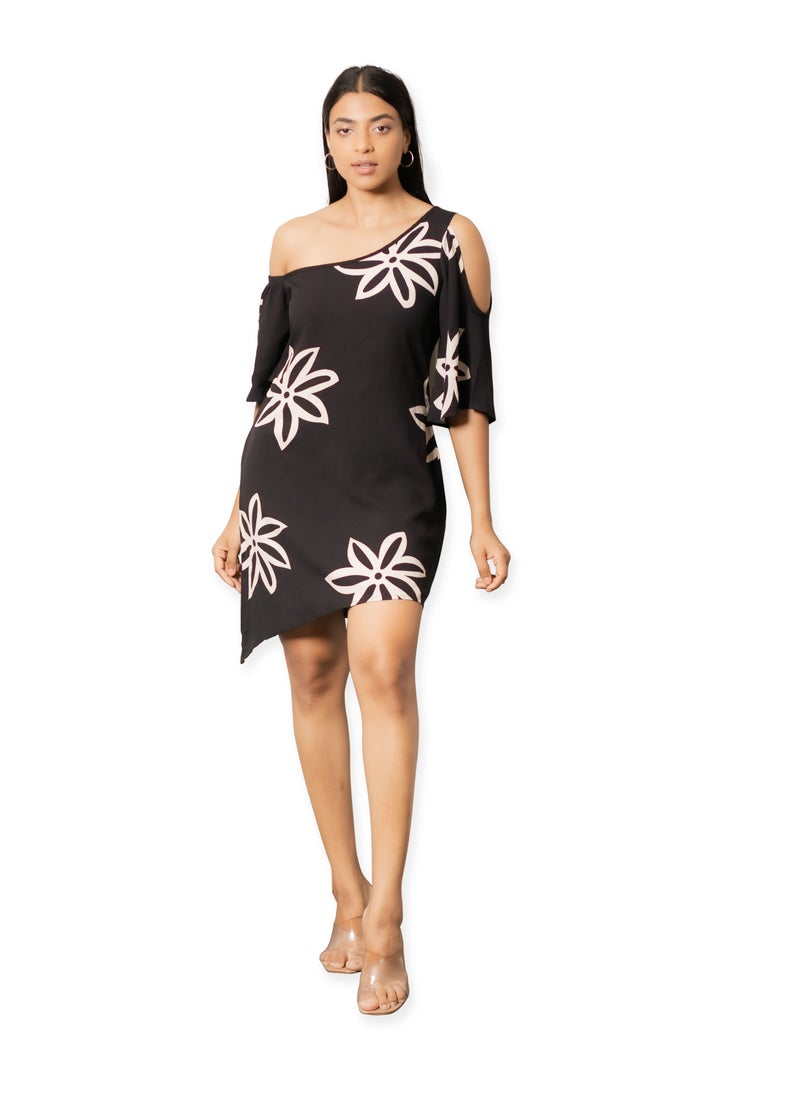 CH Glamstore One shoulder Floral Print Casual Dress with Varied Hem  - Image 1