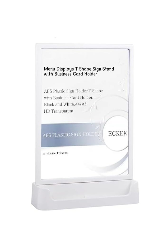 Eckek Eckek  ABS Plastic Sign Holder, Menu Displays T Shape Sign Stand with Business Card Holder, Plastic Display Stand for Ads, Menu, Photos, Business Card  - Image 1