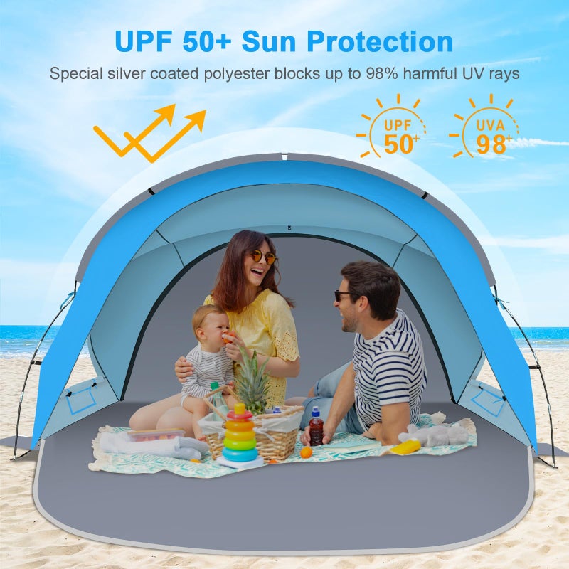 Gorich Beach Tent Sun Shelter with UPF50+ UV Protection for 1-2/3/4-5/6-7 Person, Lightweight & Portable Beach Shade Canopy with 2 Zippered Doors, Easy Setup Family Beach Umbrella - Image 4