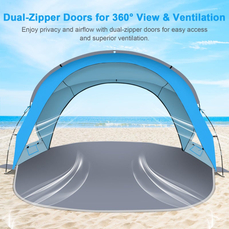 Gorich Beach Tent Sun Shelter with UPF50+ UV Protection for 1-2/3/4-5/6-7 Person, Lightweight & Portable Beach Shade Canopy with 2 Zippered Doors, Easy Setup Family Beach Umbrella - Image 3