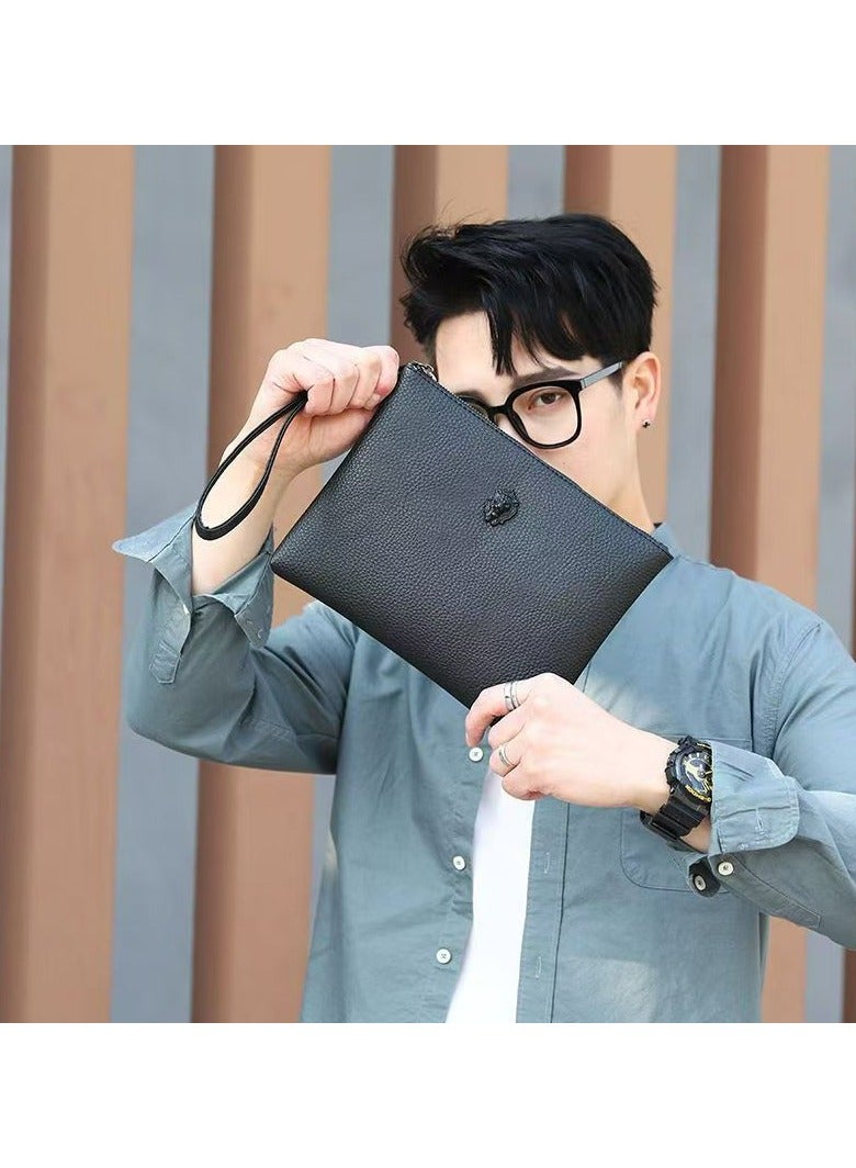 Casual Lion Head Clutch Bag Classic Portable Envelope Bag Large Capacity Lightweight Wallet Business Minimalist Card Holder with Wrist Strap for Men Gift Black - Image 1