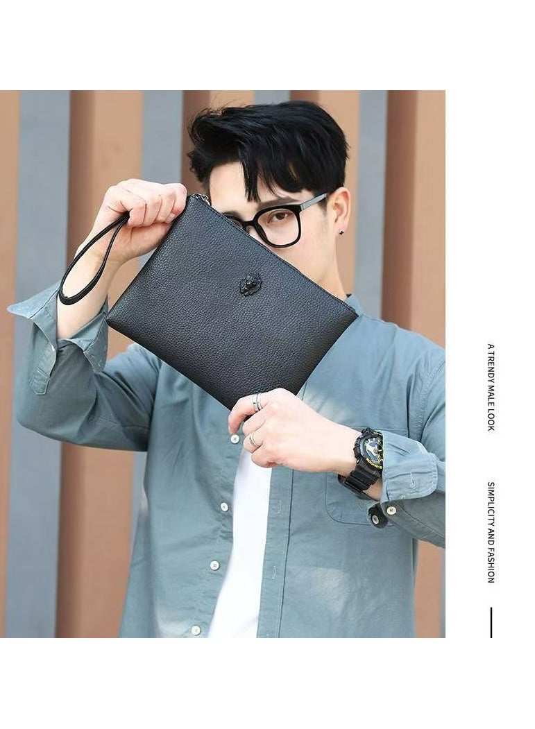 Casual Lion Head Clutch Bag Classic Portable Envelope Bag Large Capacity Lightweight Wallet Business Minimalist Card Holder with Wrist Strap for Men Gift Black - Image 2