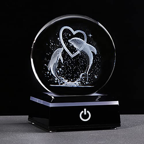 Qianwei 3D Laser Crystal Ball Dolphin Gifts for Women Men,Dolphin Decor Glass Figurines Statue Stuff for Room Decorations Birthday for Lovers Keepsake Paperweight - Image 4