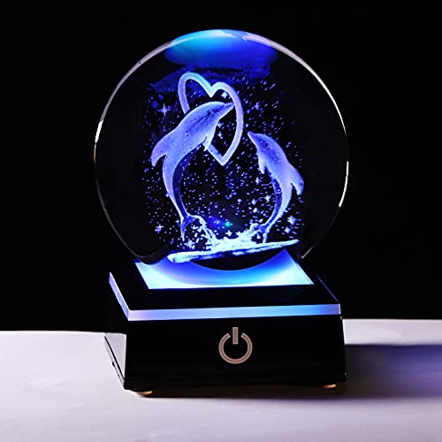 Qianwei 3D Laser Crystal Ball Dolphin Gifts for Women Men,Dolphin Decor Glass Figurines Statue Stuff for Room Decorations Birthday for Lovers Keepsake Paperweight - Image 3